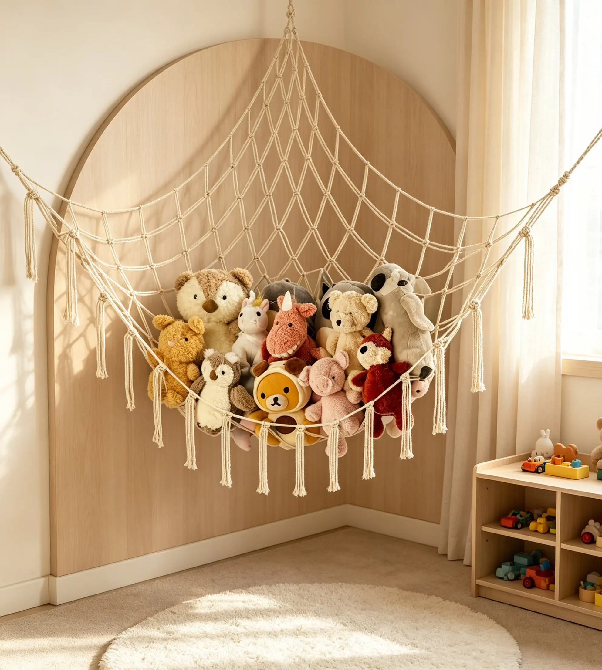 Large Stuffed Animal Storage Hammock Net, Corner Hanging Toy Hammock for Stuffed Animals, Mesh Stuff Animal Organizer Holder, Baby Nursery Bedroom Wall Toy Storage Decor