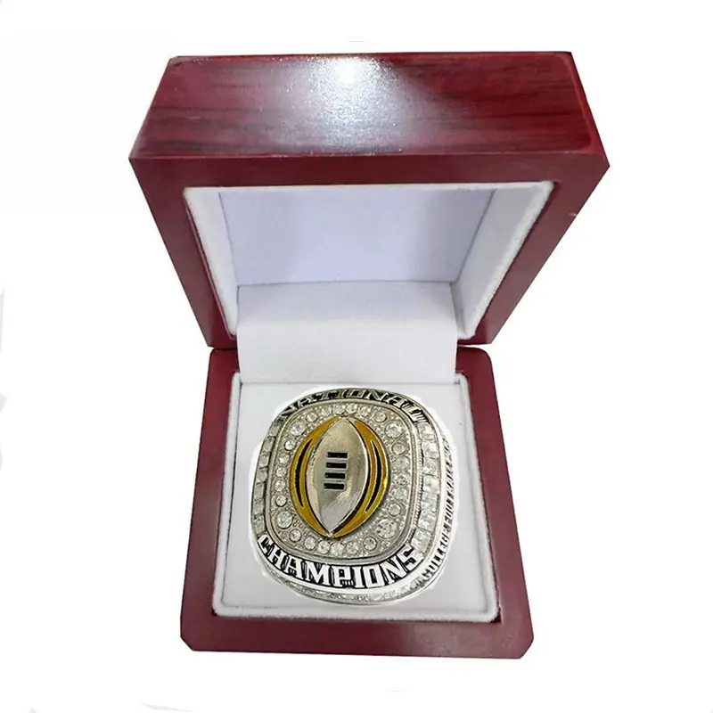 Men's Zinc Alloy Football Championship Ring - Fashion Accessory, Glamorous Rhinestone Accents, Sporty Style, Football Fashion Item, Holiday Gift with Box, Boxed for Gifting, Daily, Figure, Male, Rhinestones
