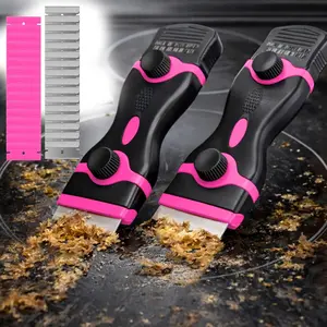 Pink Razor Blade Scraper Tool with Extra 20 Razor Blades - Removing Window Labels, Cleaning Razor Scraper for Glass, Glass Top Stove Scraper for Oven Door