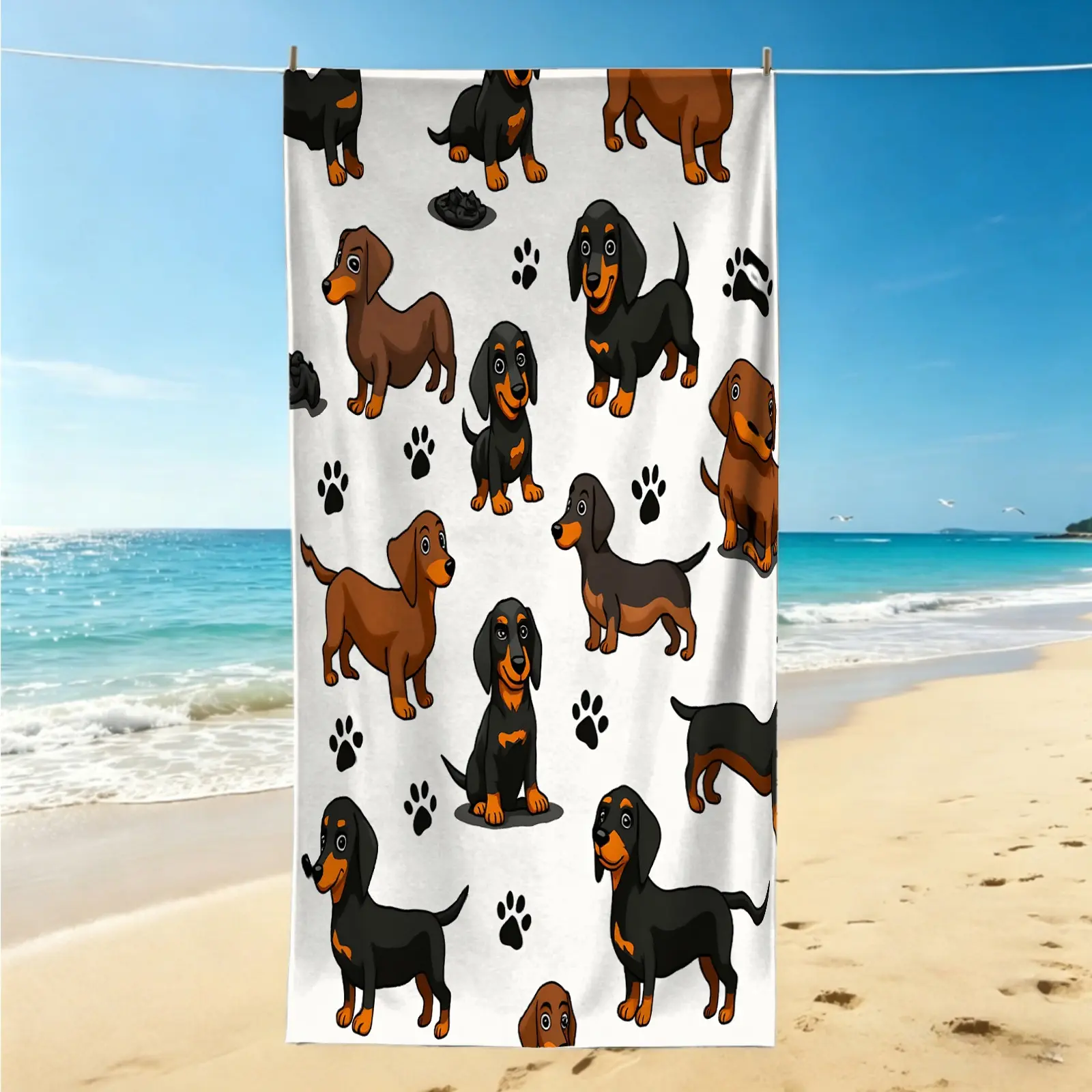 1Pcs Cute Dachshund Series Beach Towel, Moisture-Absorbent and Quick-Drying Material, Lightweight and Portable, Ideal for Seaside Trips and Outdoor Leisure, Adding Bright and Vital Temperament to Journeys.