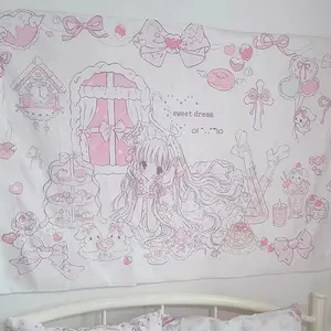 Sweet Dream Lolita Tapestry Bowknot Iridescent Dessert Print Girly Bedroom Instagram-Style Dorm Theme Room Decor