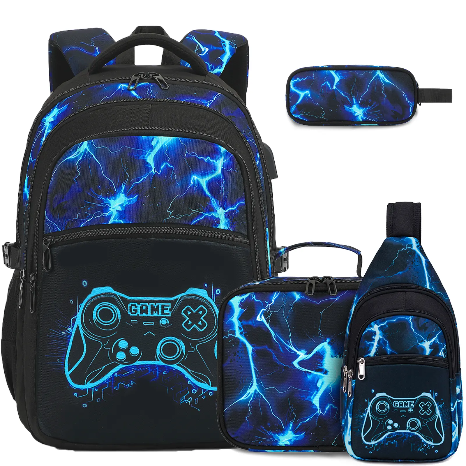 4PCS[3PCS+chest bag]-Blue Lightning