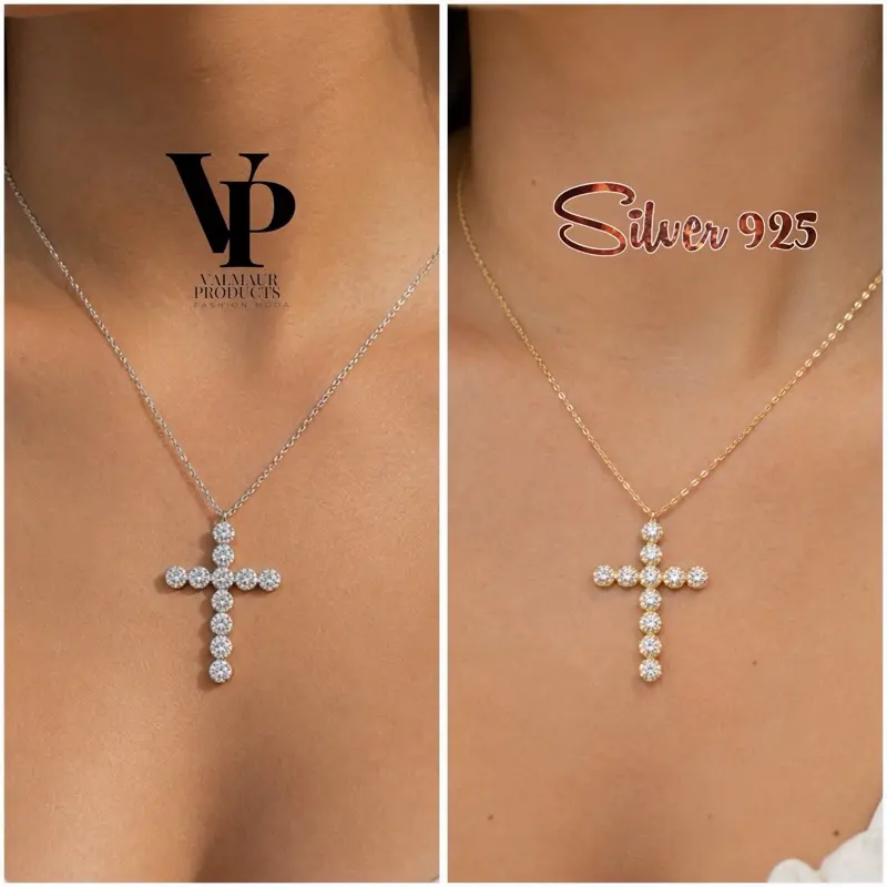 Valmaur Products Italian Glow Cross Necklace Sterling Silver 925 Luxury Jewelry for Women