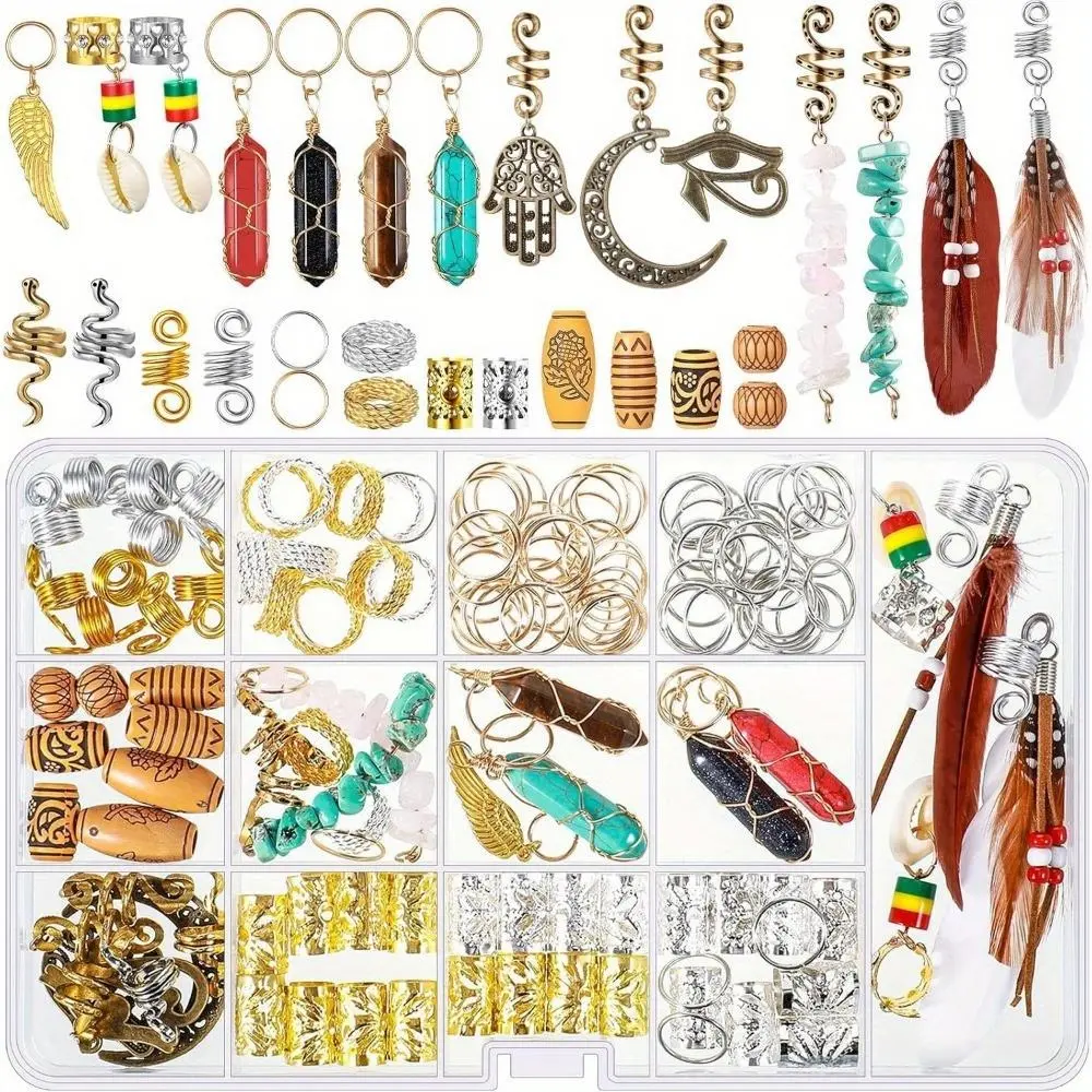 150 Pieces Hair Jewelry Dreadlocks Gift Crystal Wire Wrapped Loc Adornment Assorted Imitation Wood Beads Braid Accessories for Braids Hair Cuffs Decorations for Women Girl summerwins