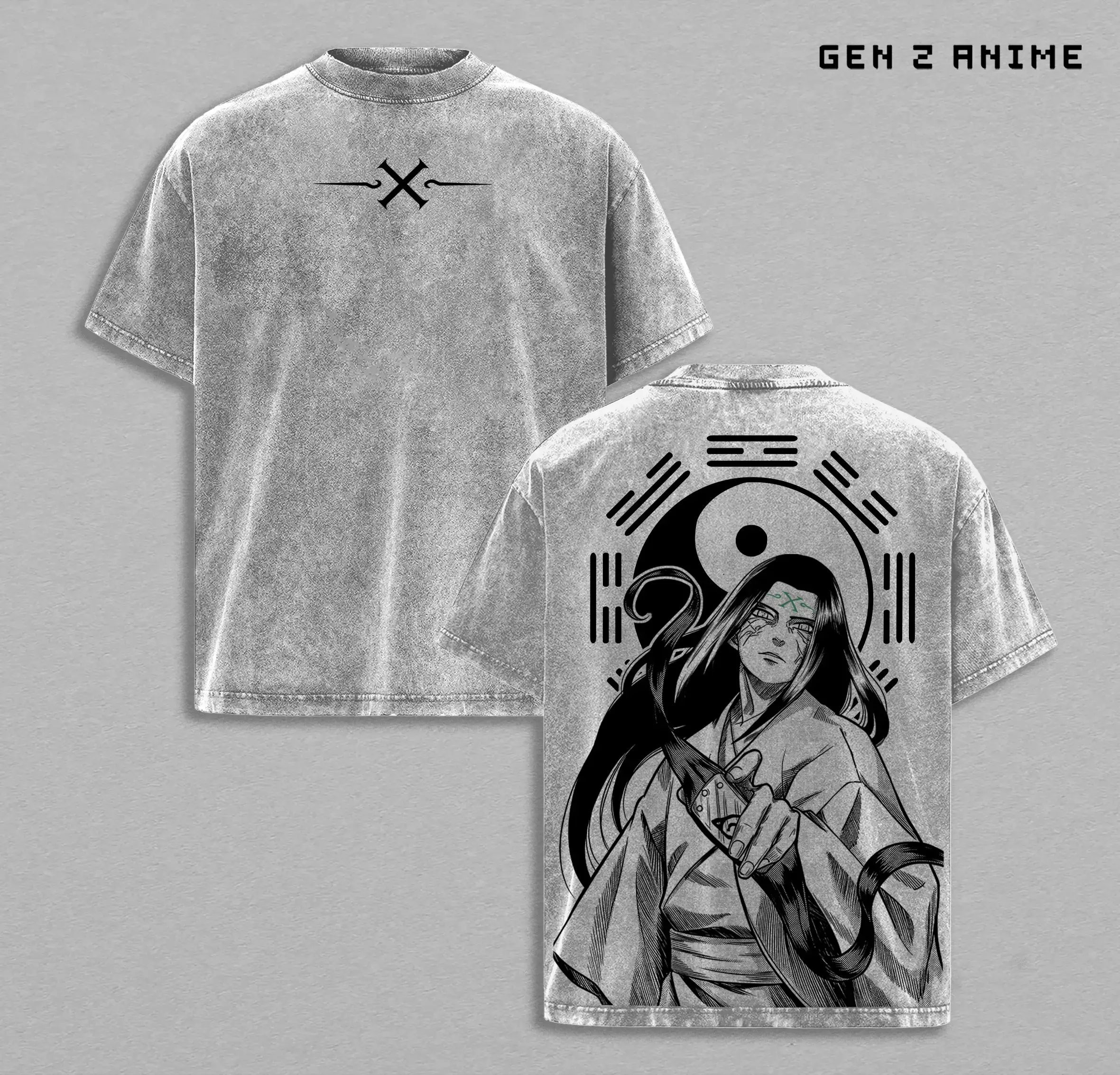 Menswear Neji Hyuga Byakugan Retro Vintage Washed Oversized Short-Sleeve Casual Cotton Graphic Tee, Unisex Heavyweight Naruto Anime Manga Streetwear Tops,clothes for back to school,first day of school outfits