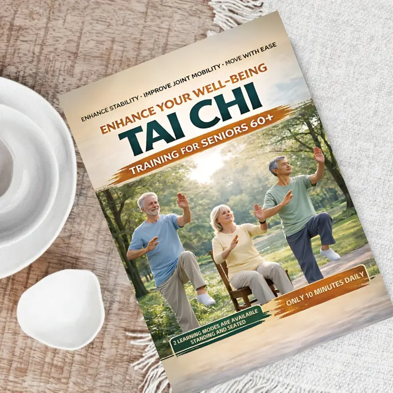 Tai Chi Gentle Exercise Guide Book, 10-Minute Daily Workout for Seniors, Suitable for Sitting and Standing, Improve Balance and Joint Flexibility, 4-Week Home Training Plan, Large Font Illustrated
