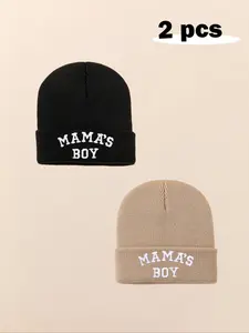 2pcs Baby Beanie Hat, Infant Newborn Toddler Winter Warm Knit Cap, Casual Letter Pattern, Outdoor Accessories for Boys & Girls, Beanies