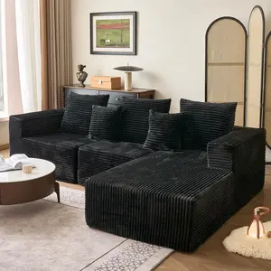 105'' Boneless Couch, Sectional Boneless Couches for Living Room w/Deep Seat, Cloud Couch w/Stripe, Boneless L Shaped Couches w/Flannel Fabrics