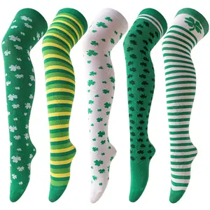 Carnival St Patrick's Day Halloween Party Clover Straight Long Tube Leg Enhancing Over the Knee Socks in Solid Color