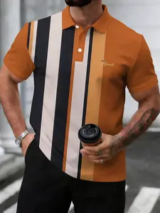 Men's Summer Fashion Business Style Polo Shirts, Vertical Striped Liverpool Crown Print Fashion Polo Shirts, Casual and Effortless with Fitness Adaptability and Avant-Garde Style, Suitable for Business, Golf, and Spring and Summer Outdoor Sports Clothing
