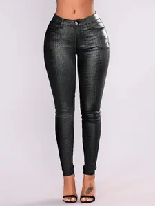 Women's Punk Style High Waist PU Leather Pants, Crocodile Print, Slant Pockets, Slim Fit Ankle Pants, Party & Music Festival Wear, Womenswear, Slim Fit Ankle Pants For Women