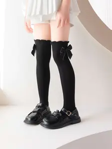 Baby Girl Knee-High Socks, Butterfly Knot Hollow Out Breathable, High-Calf Socks for School, Casual, Party, Sports, 1 Pair Set