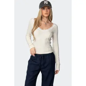 Mel Lace Trim V Neck Top
