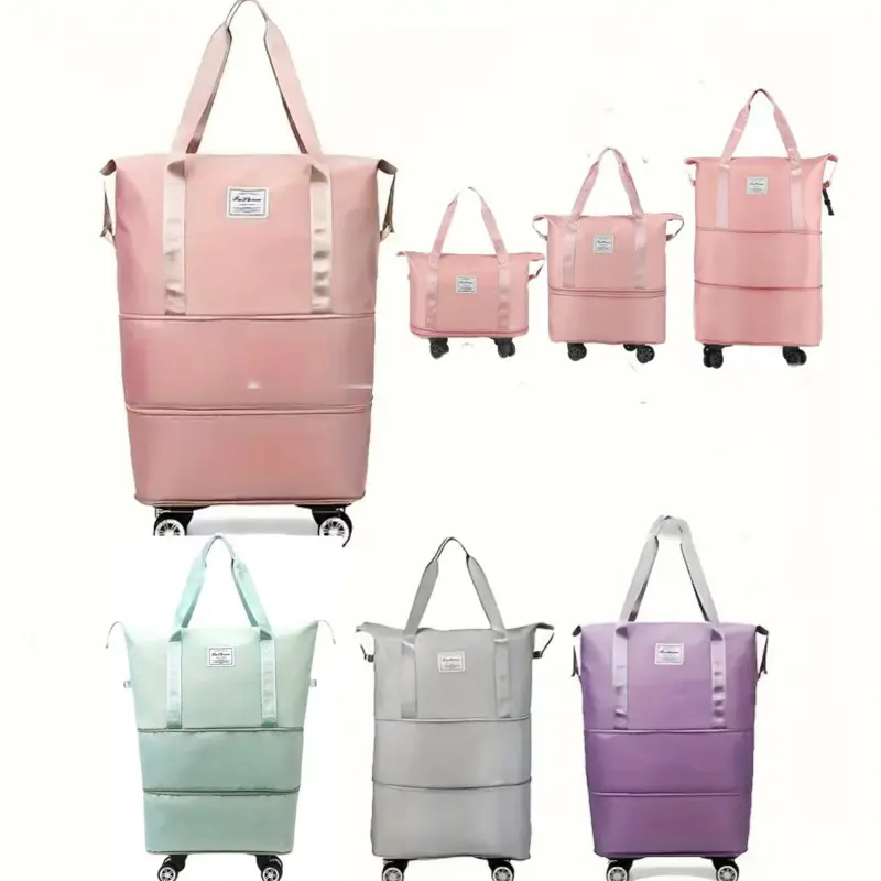 Foldable Rolling Duffle Bag with Wheels, Expandable Travel Duffel Carry On Luggage for Men & Women, Lightweight Large Capacity Weekender Bag