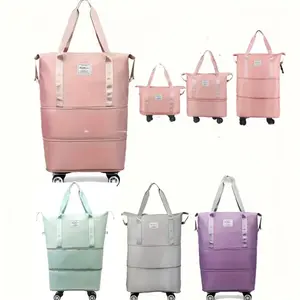 Foldable Rolling Duffle Bag with Wheels, Expandable Travel Duffel Carry On Luggage for Men & Women, Lightweight Large Capacity Weekender Bag