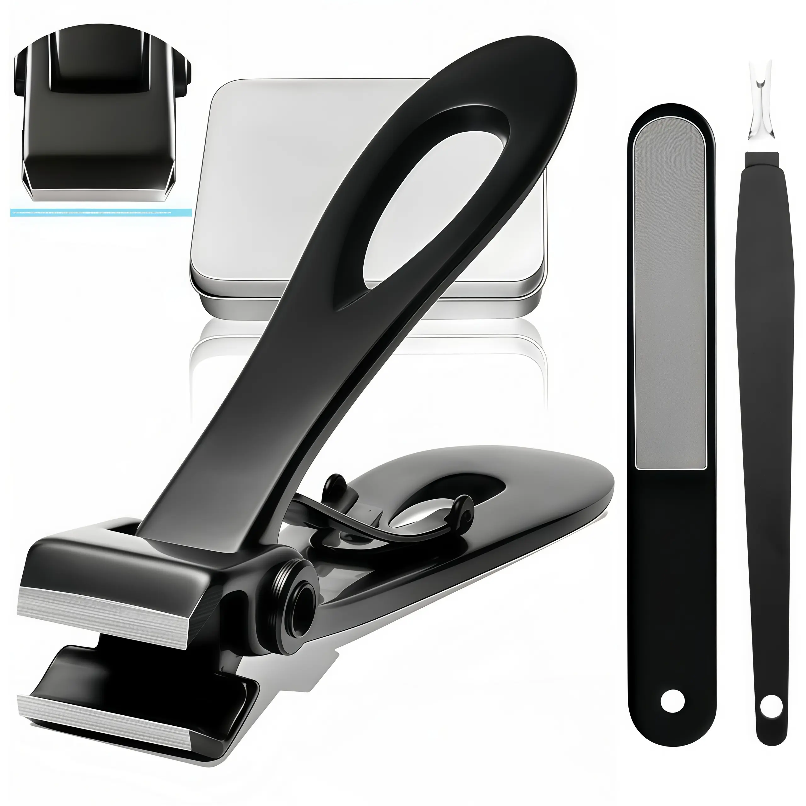 LMMAKE 1SET Extra Wide Opening Heavy-Duty Toenail Clipper Kit with Handle, Super Sharp Stainless Steel Thick Nail Cutters, Multi-Use Manicure & Pedicure Storage Set for Seniors, Bonus Nail File