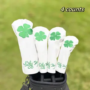 Four-leaf Clover Pattern Golf Club Head Cover, 1/4 Counts Durable Waterproof Golf Club Head Cover, Golf Supply for Men & Women