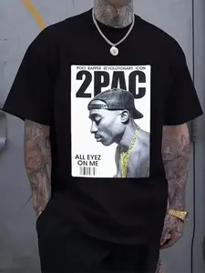 2pac Hip Hop Brand Short Sleeve T-Shirt, Unisex Loose Fit Graphic Top, Vintage Street Style, Casual Fitted Long Tee, Streetwear, Casual Streetwear Looks, All Seasons, Casual Comfy Fit