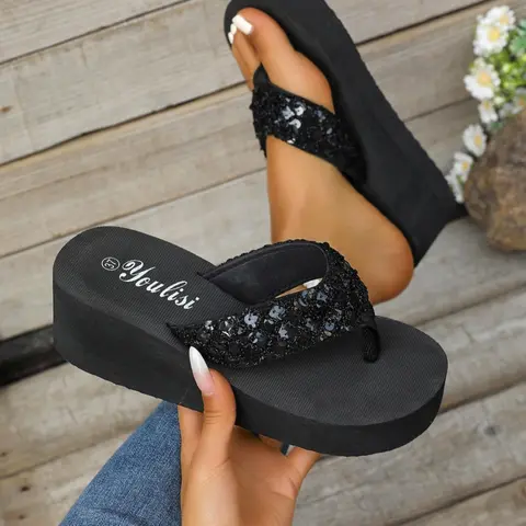 Women's Fashionable Rhinestone Decorated Platform Slides, Casual Comfortable Home Slippers, Soft Non-slip Slippers for Indoor & Outdoor Wear, Walking Shoes, Flatform, Casual Trendy Sandals, Embellished Sandals, Crystal Sandals
