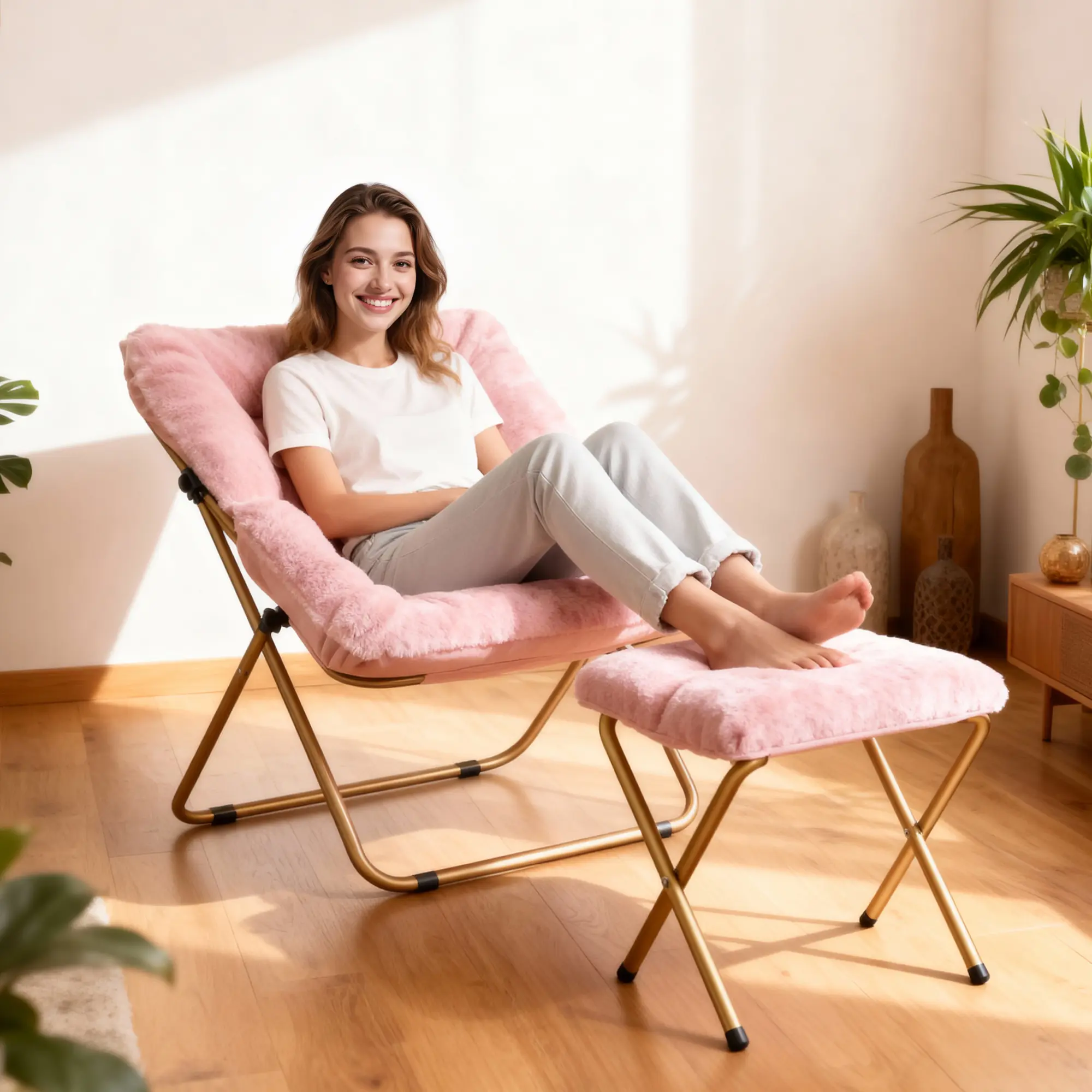 Comfy Saucer Chair, Reading Chairs for Adults, Kids,Foldable Living Room Chairs, Soft Faux Fur Lounge Chair for Bedroom，portable chair