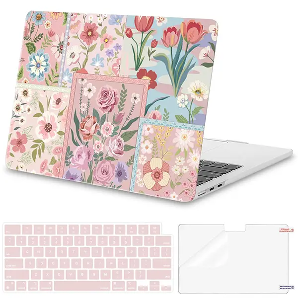 MOSISO Compatible with MacBook Air 13 inch Case M5 M4 M3 M2 2026-2022 | Spliced Flowers Hard Shell&Keyboard Cover&Screen Film for MacBook Air 13.6 inch Case, Screen Protector, Thin Lightweight