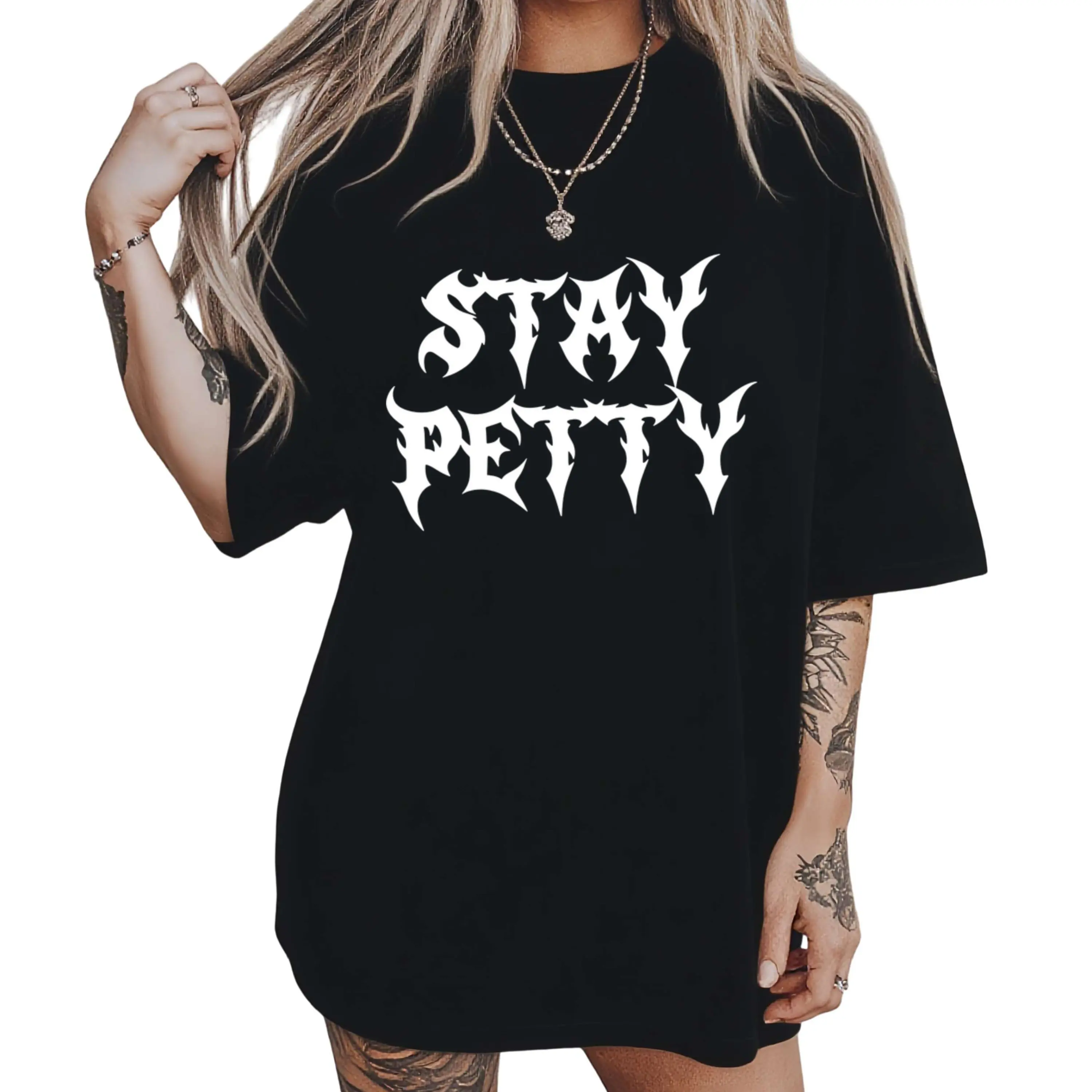 Unisex Oversized Cotton Printed Casual Sports Top - Everyday Classic Fit All Seasons Apparel, Machine Washable Alt Fashion Petty Queen Outfit
