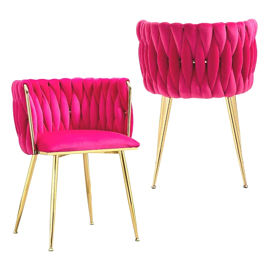 Modern Velvet Dining Chairs Set Of 2 Hand Weaving Accent Chairs Living Room Chairs Upholstered Side Chair With Golden Metal Legs For Dining Room Kitchen Vanity Living Room