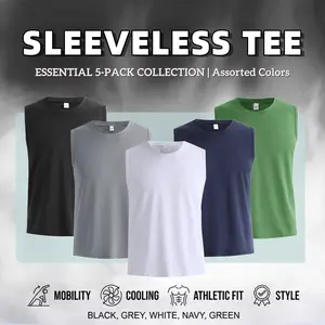 5-Pack Men's Premium Sleeveless T-Shirts, Ultra Soft Breathable Muscle Shirts for Workout & Athletic Running, Quick Dry Fitness Clothes