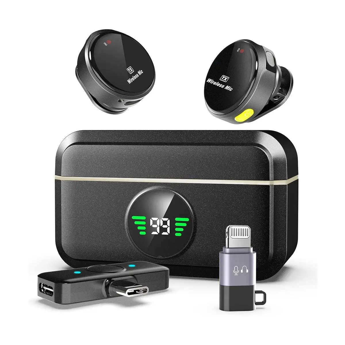 Wireless Lavalier Microphone for iPhone iPad Android, Lapel Mic with Charging Case, Usb Wearable ,Portable Clip-on Audio Recording Equipment for Streaming