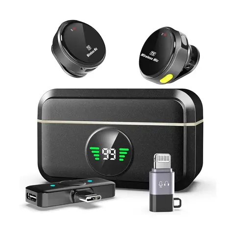 Wireless Lavalier Microphone for iPhone iPad Android, Lapel Mic with Charging Case, Usb Wearable ,Portable Clip-on Audio Recording Equipment for Streaming