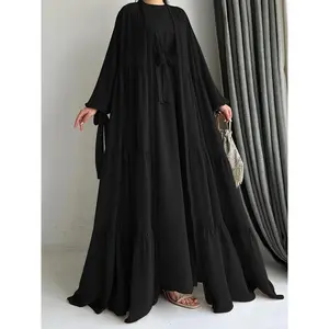 [Modest Abaya] Modest Brown Abaya Dress with Cape Cover |   Women's Middle Eastern Traditional Dress, Adjustable Waist Tie Belt, Machine Washable, Breathable Material, Hijabi Style, Casual Attire, Lightweight Fabric, Versatile Layering Piece, Flowing Silh