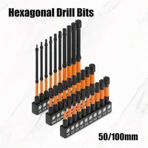 10pcs Impact Hex Head Allen Wrench Drill Bit Set，50-100mm H1.5-H8 Hex-Shank S2 Steel Hex Screwdriver Bits Metric Magnetic, Metric Sizes Magnetic Tips Tool