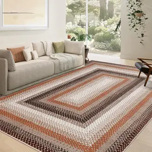 GARVEE Braided Pattern Printed Rug 9x12 Area Rug for Bedroom Large Modern Geometric Washable Rugs Non Slip Rug for Living Room Low Pile Soft Office Carpet for Dining Room Home Decor, Brown Orange