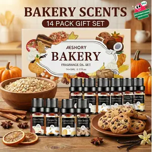 AESHORY 14-Pack Bakery Fragrance Oils Gift Set - Premium Scents for Diffuser Candle & Soap Making - Pumpkin Cookie Vanilla - 14 Unique 5ml Bottles - Ideal for Aromatherapy DIY Projects