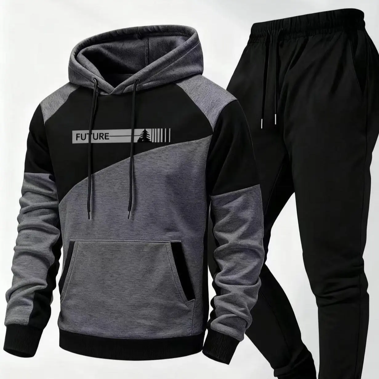 Men's 2-Piece Hooded Clothes Set - Stylish Hooded Sweatshirt & Casual Pants, Versatile Male Clothing Outfits for Youth, Mensfashion Daily Wear,sohochic