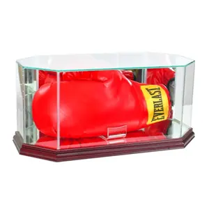 212 MAIN Full-Size Octagonal Glass Boxing Glove Display Case - Cherry Finish, UV-Protected Sports Collectibles Accessory for Boxing Gear