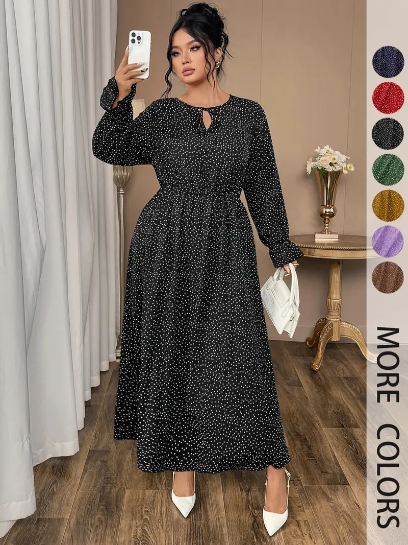 Plus Size Polka Dot Long Dress for Women, Casual Fashionable Comfortable Wear, Available in Multiple Colors, Perfect for Any Occasion