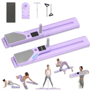 Two Tone Purple Black Multifunctional Pilates Workout Board Full Body Home Training Device With Resistance Bands Intelligent Timer Data Display Lightweight Space Saving Fitness Kit For Ladies