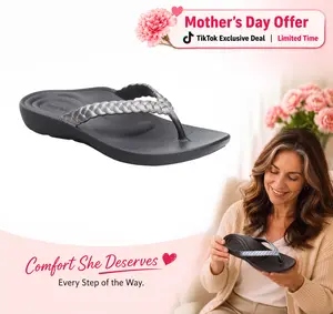 Aetrex Vicki Braided Thong Sandal - Pewter Gloss | Arch Support Sandals for Foot Pain Relief & All-Day Comfort | Lightweight Walking Flip Flops