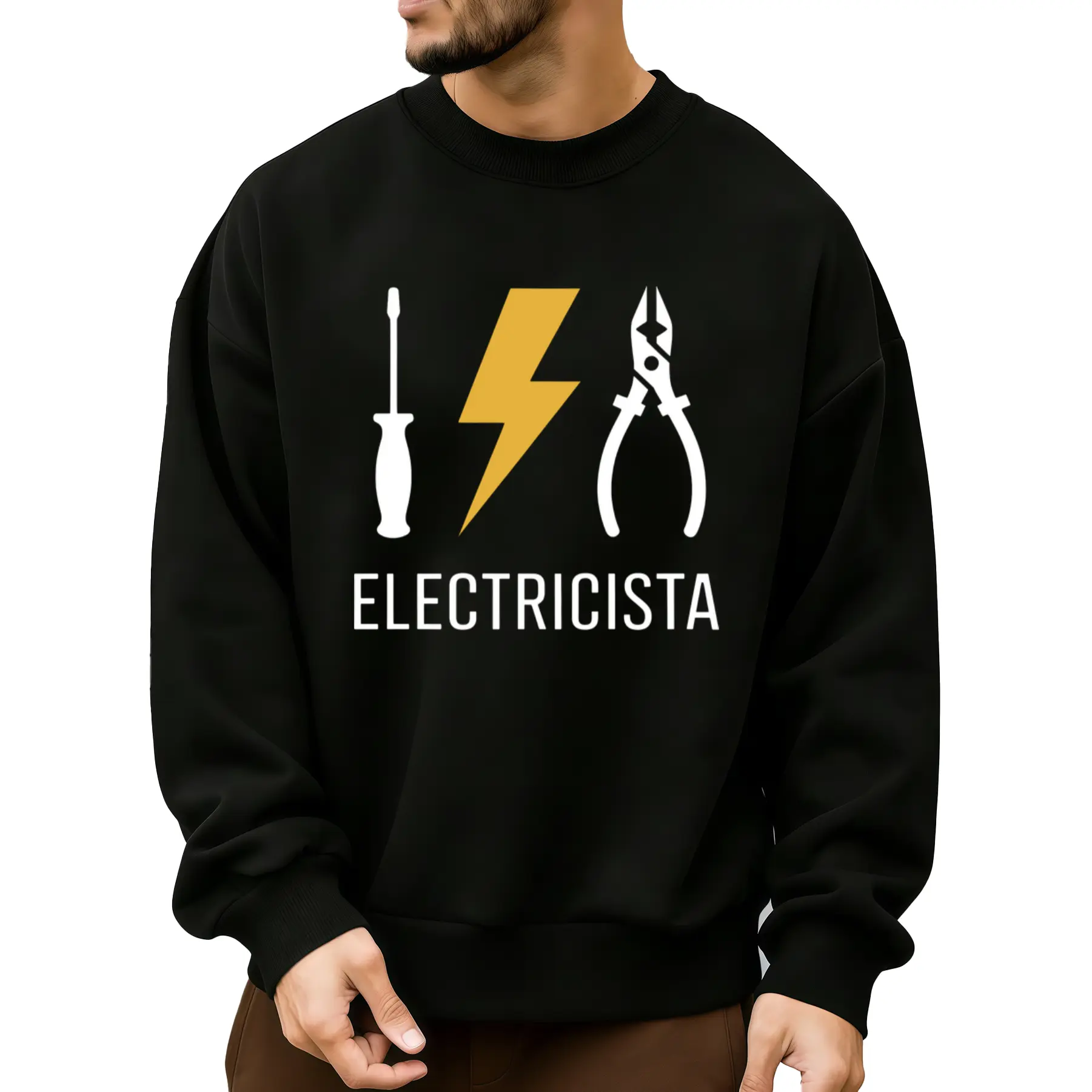 Electrician’s Long Sleeve Crew Neck Sweatshirt – Lightning Bolt Design, Durable Workwear for Technicians and Electricians, Perfect Casual Summer Top