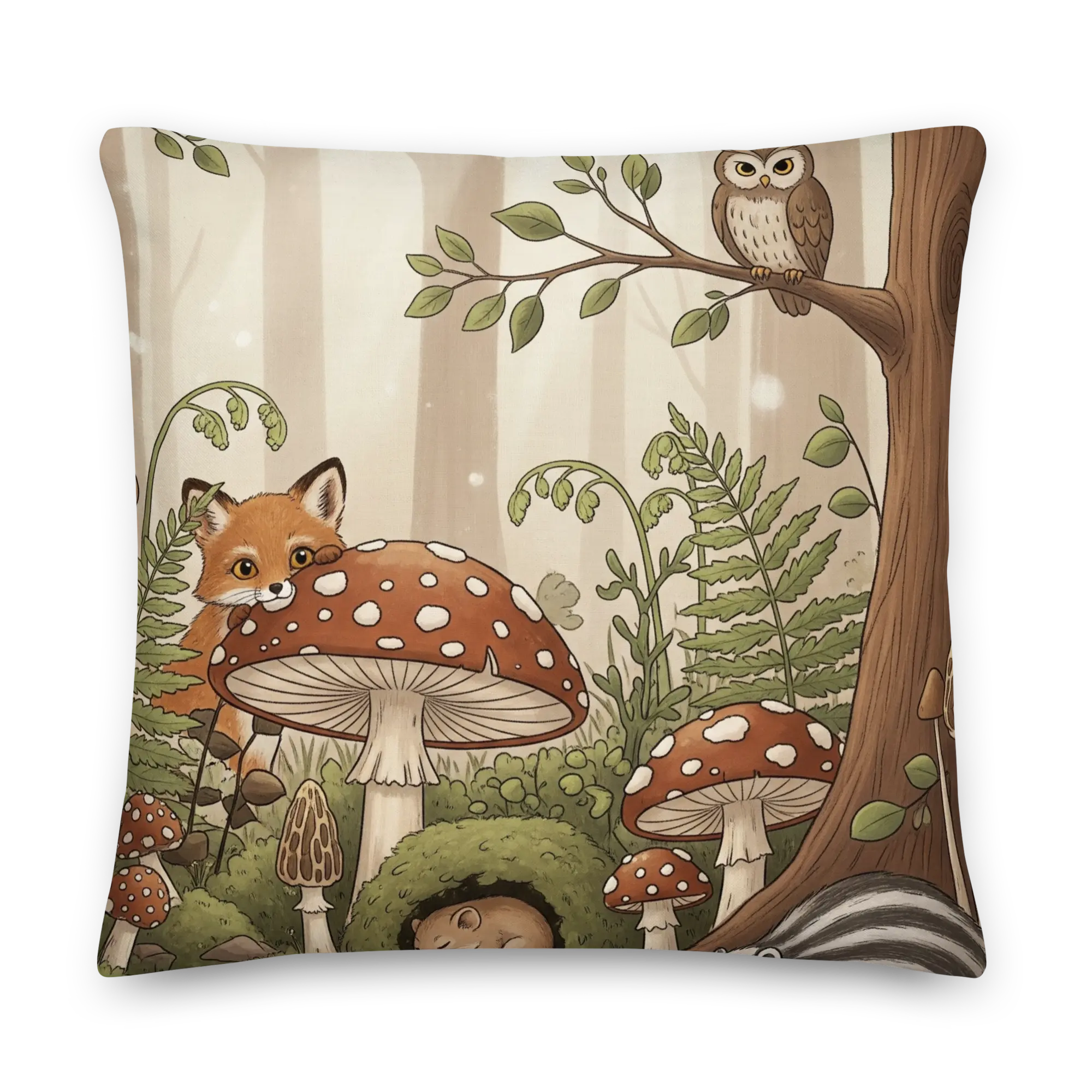 Woodland Forest Mushroom Accent Pillow - Enchanted Forest Scene Design, Grounding Vibe Home Room Decor