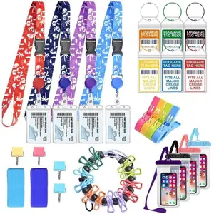 25 count Cruise Essentials Accessories Kit  Haves Set Include Retractable Cruise Lanyards for Ship Card, Luggage Tags Holder, Towel Bands and Clip,  Phone Bag, Clothesline,  Hook