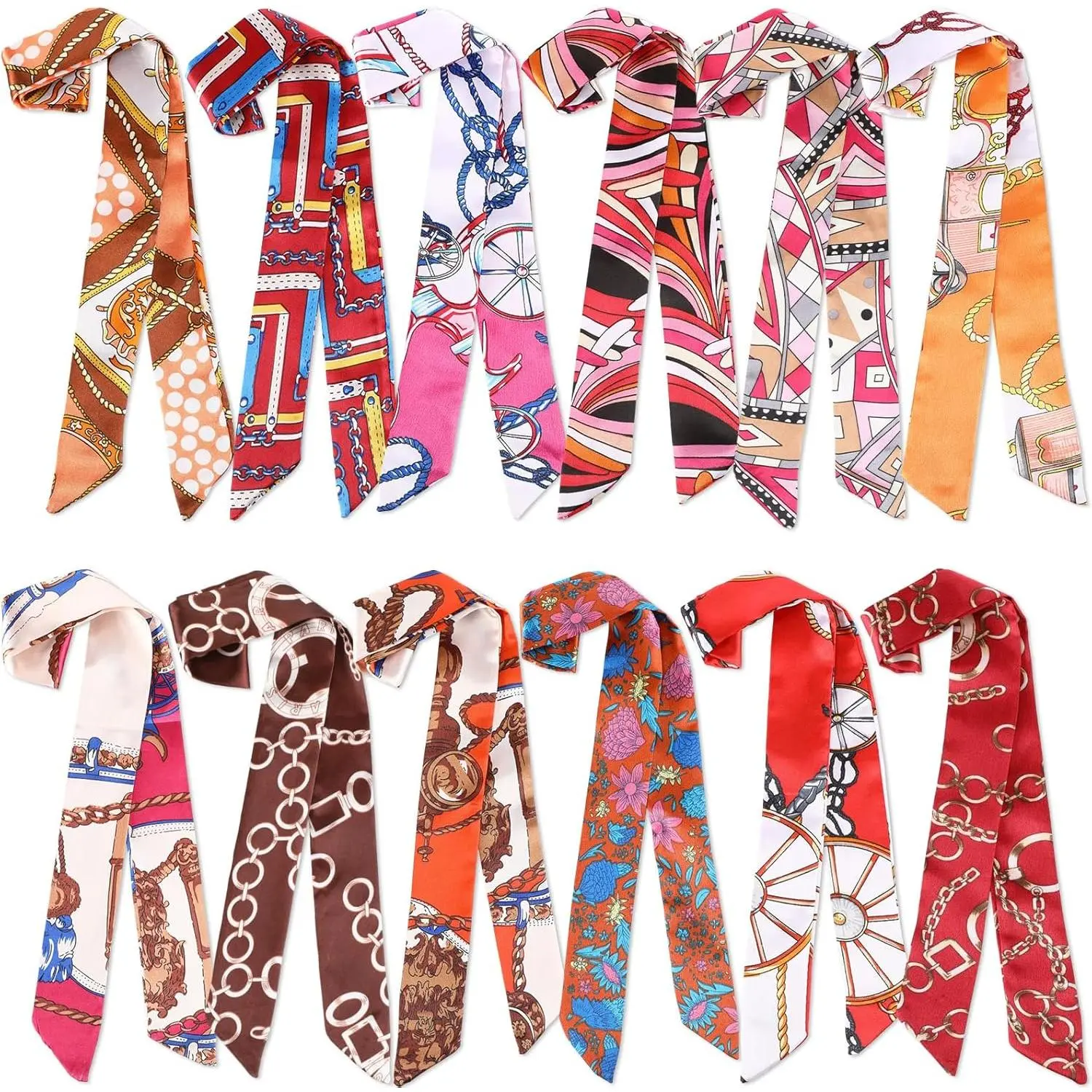 Handepo 12 Pcs Women Handbag Head Scarf Hair Purse Scarf Handle Ribbon Satin Head Neckerchief Silk Headband Charm for Gifts
