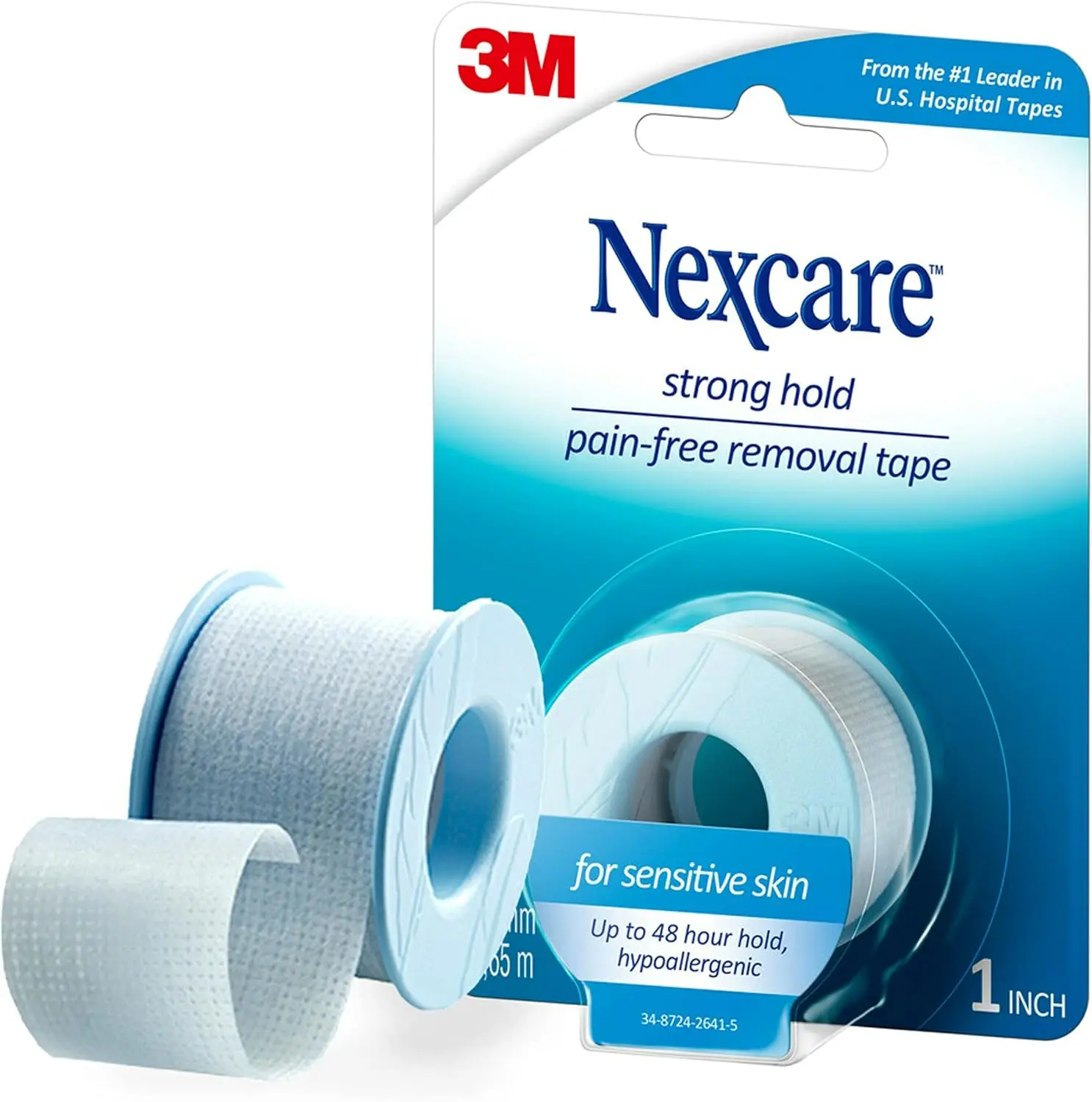 Nexcare Silicone-Based Adhesive Tape - Durable, Self-Adhesive, Easy-Tear, Flexible, Breathable, Latex-Free, Prop 65 Safe, Hypoallergenic, Pain-Free Removal, for Sensitive Skin & Elderly Adults, 1 Roll