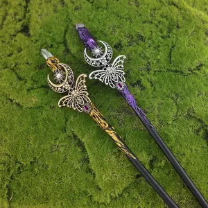 Halloween Charming Witch Wand with Irregular Natural Stone, Alloy Material, Perfect for Dark Spells & Altar Rituals, Stylish Decoration, Ornaments, Party Favor