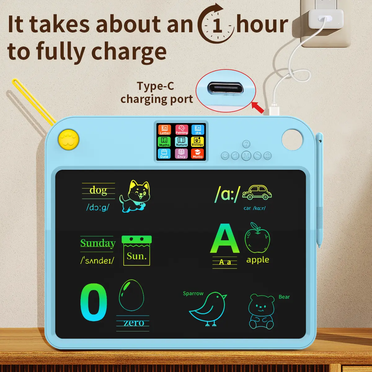 10” LCD Doodle Board for Kids – Digital Product for Drawing & Learning – Colorful, Durable, with Stylus & Cable – Gift for Ages 3-8,