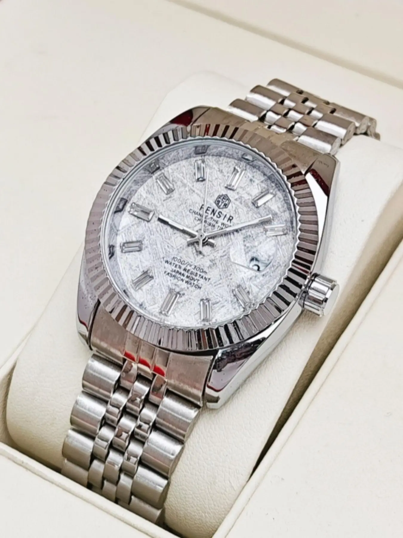Luxury High-End Men's Quartz Wrist Watch, European Style Log Series Meteorite Face Analog Watches, Waterproof Calendar Steel Band, Fashion Casual All-Season Watch