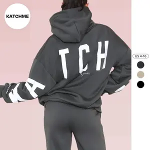 KatchMe Women's Slouchy Plus Size Hooded Drop Shoulder Sweatshirt with Letter Print, Oversized Long Sleeve Pullover, Casual Jumper for Fall & Winter (US)