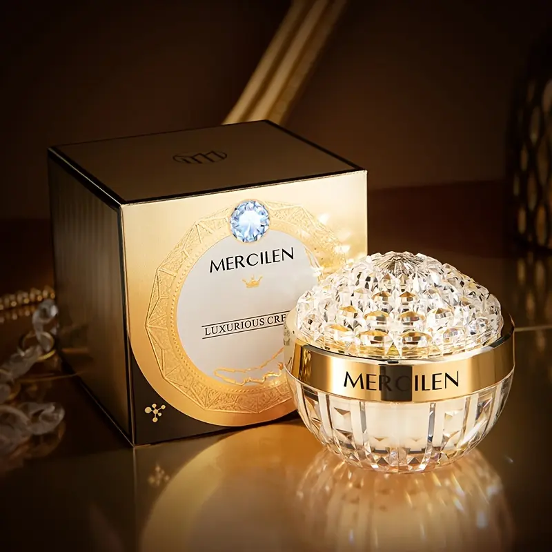 MERCILEN Cordyceps Niacinamide Facial Cream - 50g, Alcohol-Free, Firming Moisturizer for Dry & Sensitive Skin, 24-Month Shelf Life, Luxury Golden Embellished Elegant Daily Skincare Jar Packaging