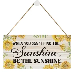 Handmade Sunflower Wooden Hanging Plaque, Inspirational Home Office Decor, Home Bedroom Decor, Hanging Room Decor, Floral Design, Rustic Style, Rope Suspension Function, Sunshine